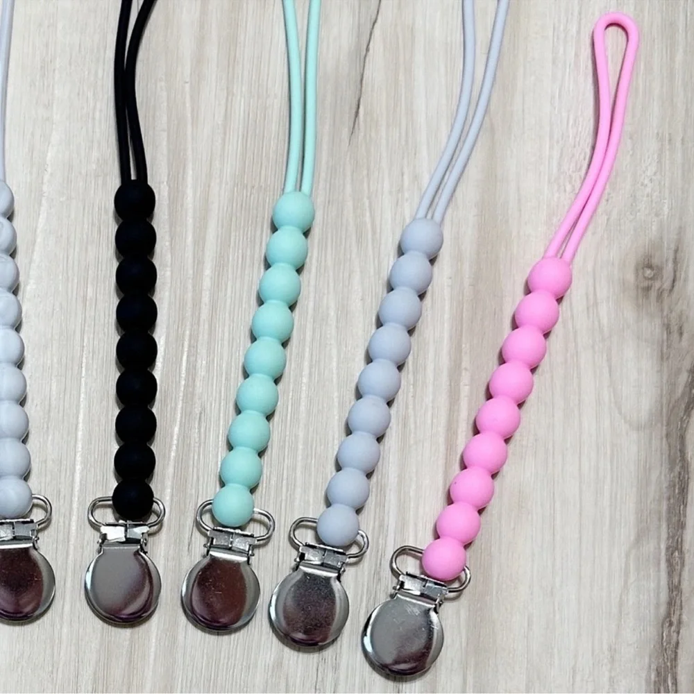 New Black‎ Silicone Beaded Pacifier Clip